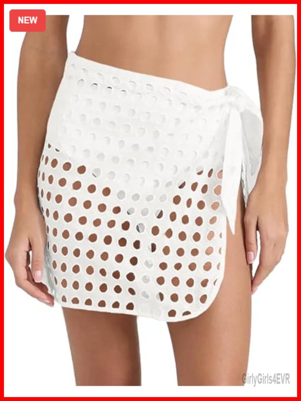 Crochet Mesh Slit Tie Waist Mini Wrap Swimsuit Cover Up Skirt